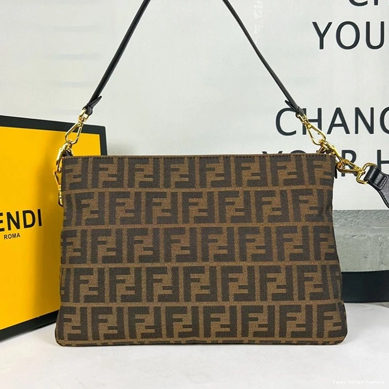 Cheap HOT FF Brown O'Lock Fendi Bag Motif Zip Shoulder Fabric In 0722